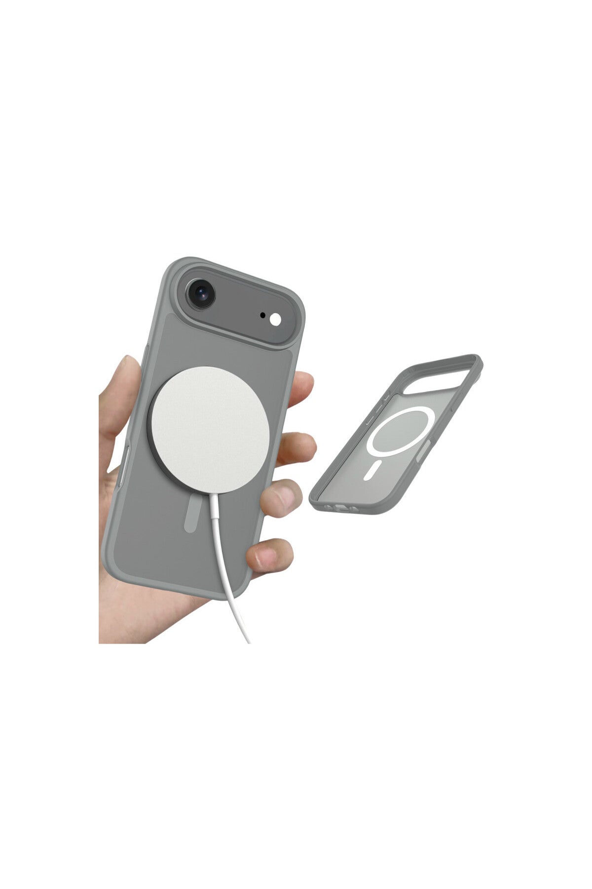 iPhone 17 Air Kılıf Premium Magsafe Şarj Özellikli Mat Transapran Jota Kapak - Titan-Gri