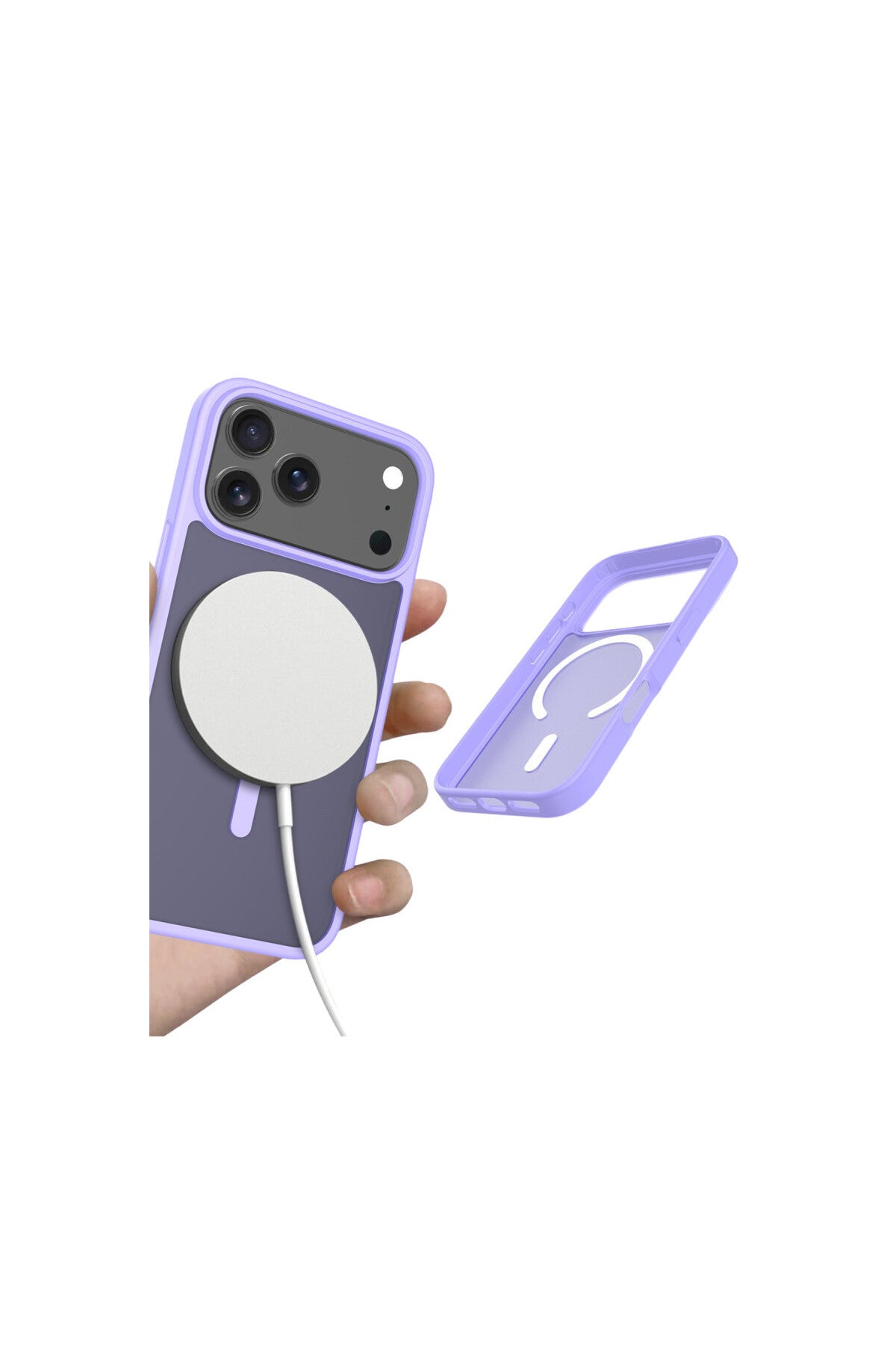 iPhone 17 Pro Max Kılıf Premium Magsafe Şarj Özellikli Mat Transapran Jota Kapak - Lila