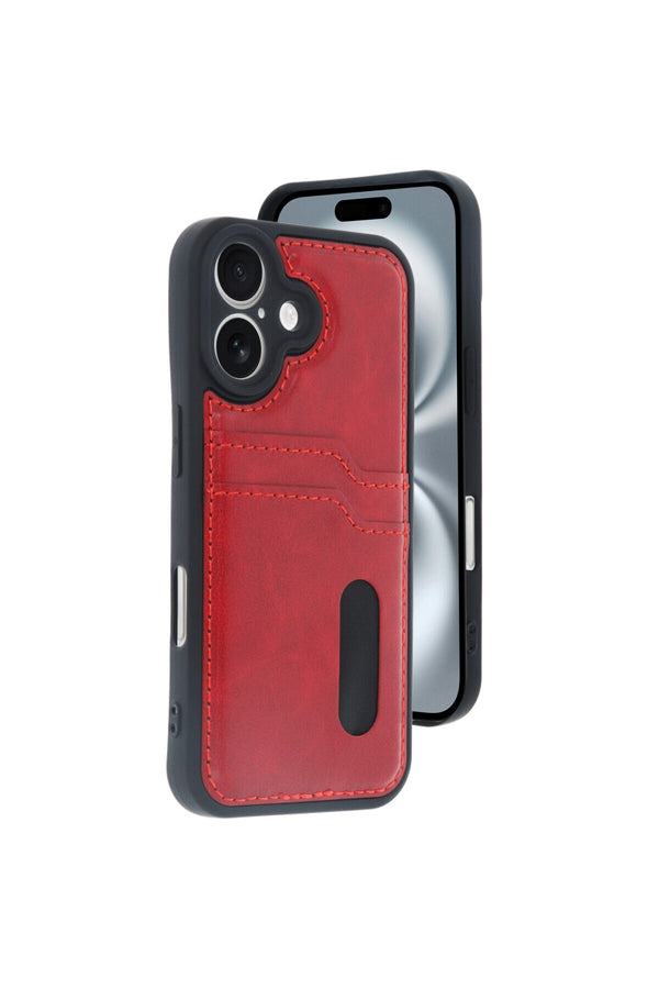 iPhone 16 Kılıf Kamera Korumalı Deri Kartlıklı Cüzdan Sara Kapak