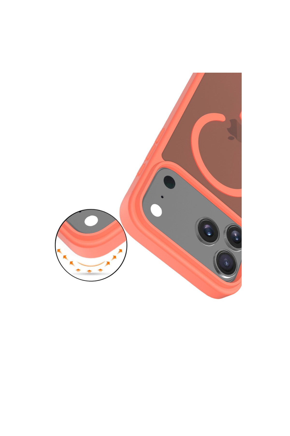 iPhone 17 Pro Max Kılıf Premium Magsafe Şarj Özellikli Mat Transapran Jota Kapak - Turuncu
