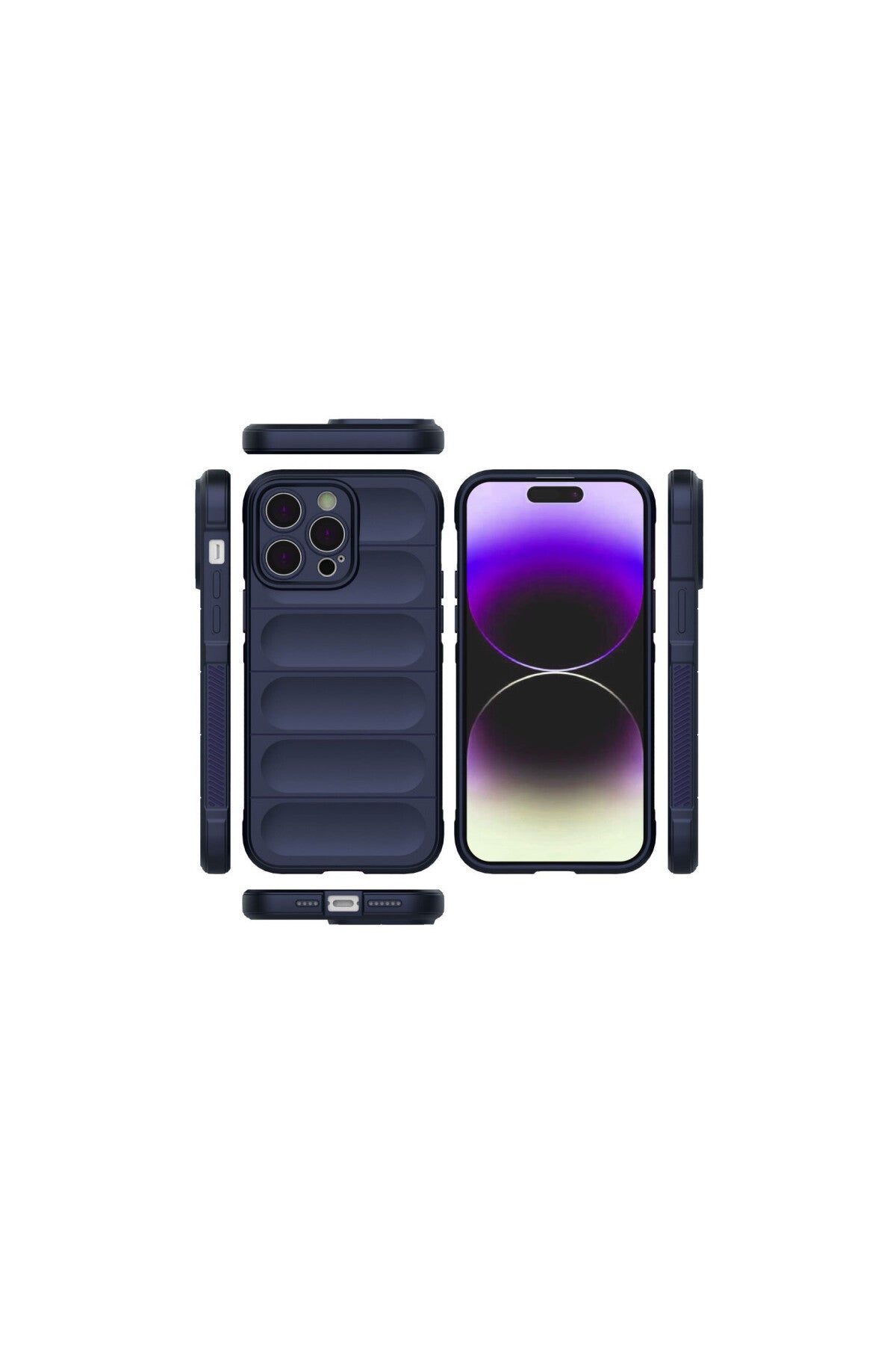 iPhone 15 Pro Kılıf Kamera Korumalı İçi Kadife Esnek Renkli Yumuşak Silikon Etnik Kapak - Lacivert