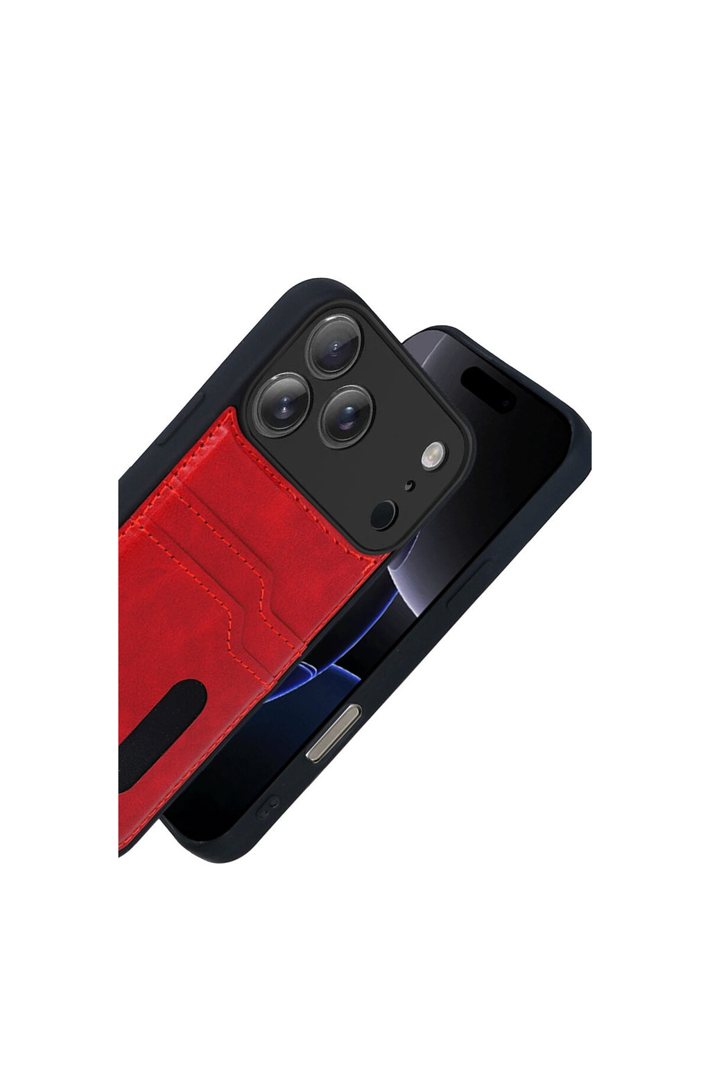 iPhone 17 Pro Max Kılıf Kamera Korumalı Deri Kartlıklı Cüzdan Sara Kapak - Kırmızı