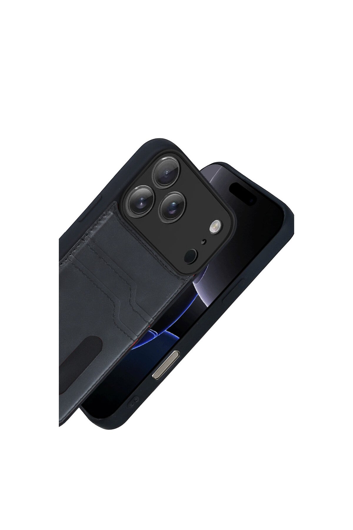 iPhone 17 Pro Kılıf Kamera Korumalı Deri Kartlıklı Cüzdan Sara Kapak - Siyah