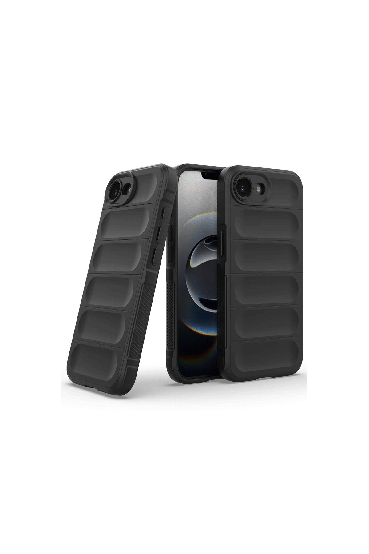 iPhone 16E & 17E Kılıf Kamera Korumalı İçi Kadife Esnek Renkli Yumuşak Silikon Etnik Kapak - Siyah