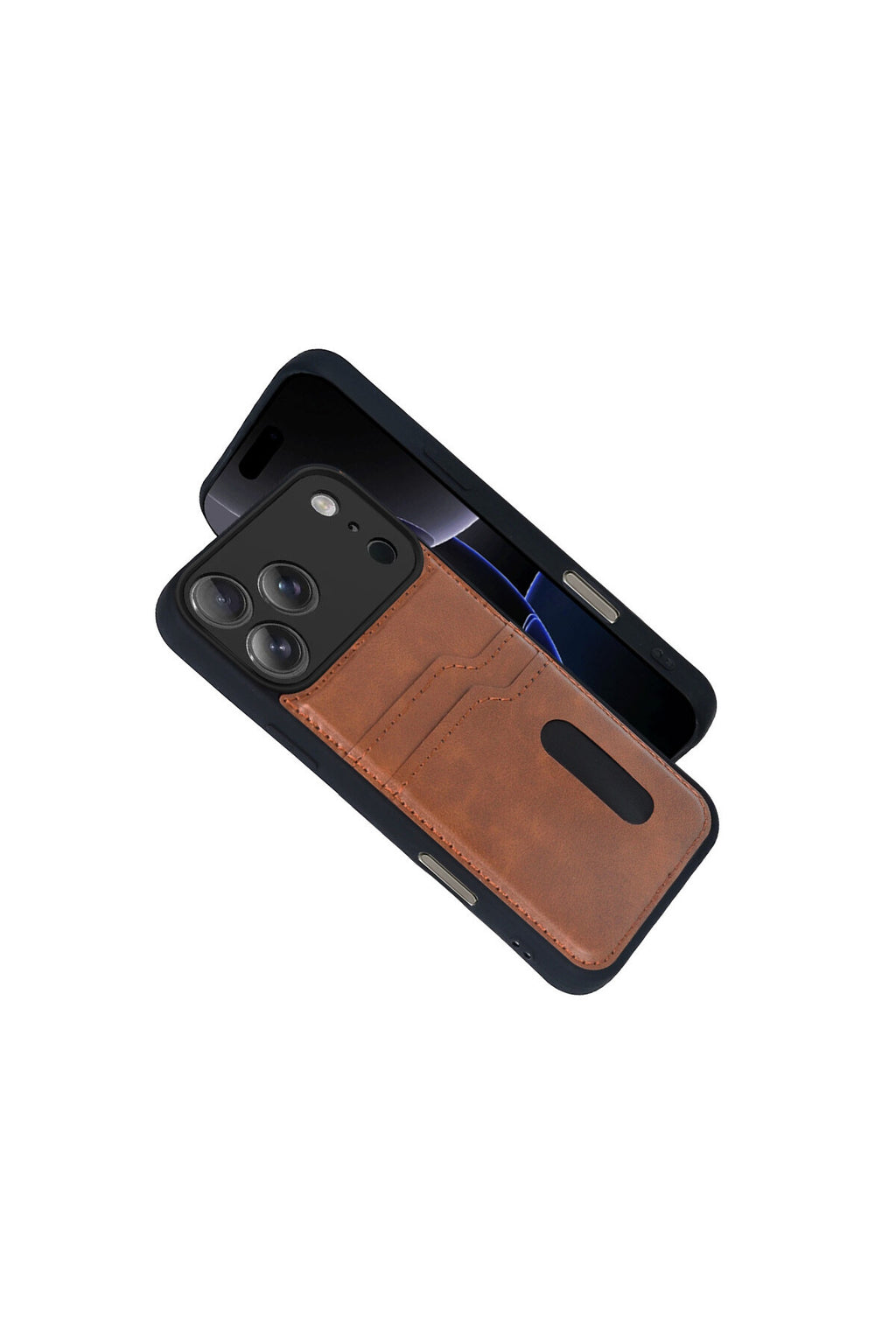 iPhone 17 Pro Kılıf Kamera Korumalı Deri Kartlıklı Cüzdan Sara Kapak - Taba