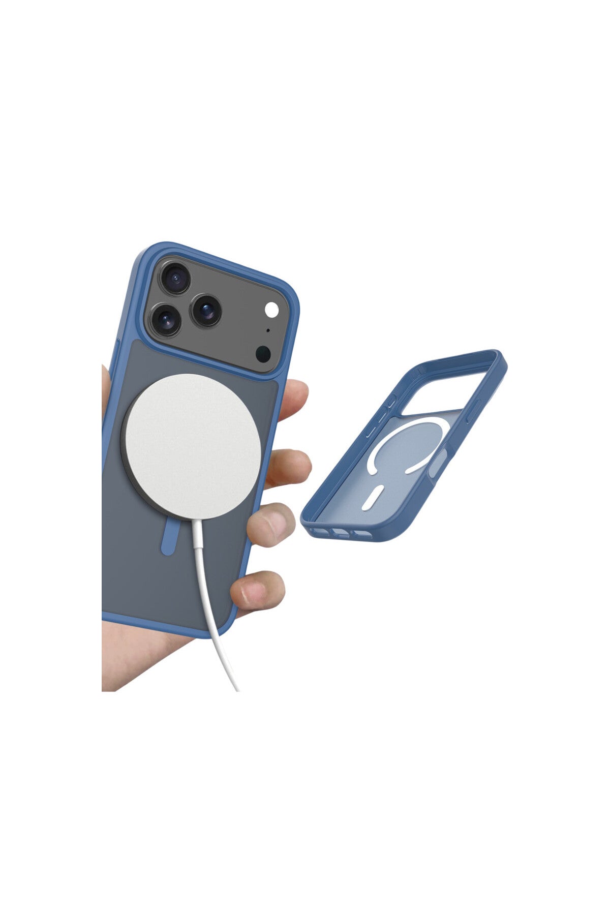iPhone 17 Pro Max Kılıf Premium Magsafe Şarj Özellikli Mat Transapran Jota Kapak - Lacivert